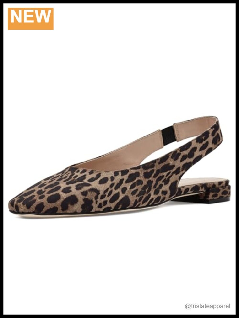 Slingback Flats Leopard Patterned Leather Pointed Toe Block Heel Slip-On